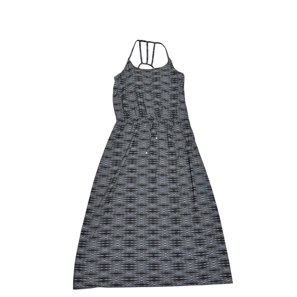 Athleta Maxi Dress Womens 10 Gray Striped Excellent Strappy Back Bra
